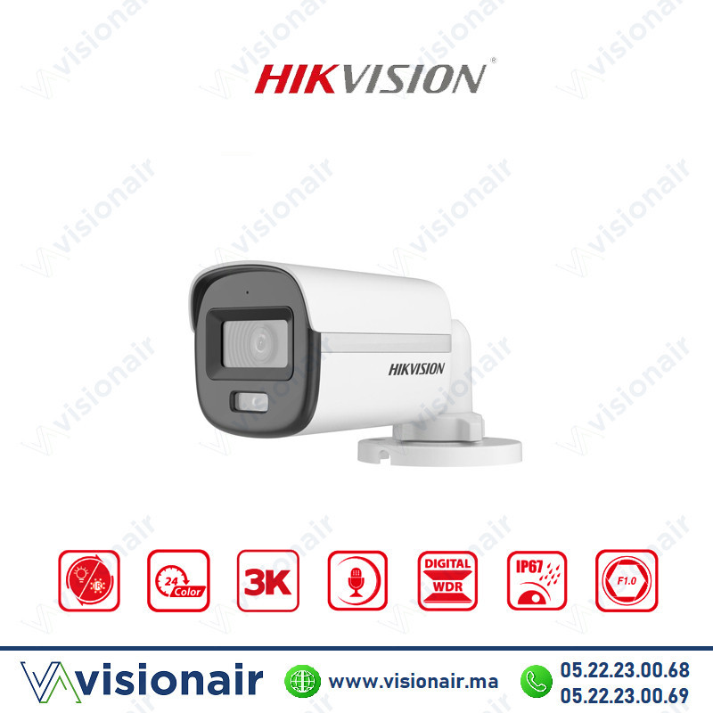 Caméra Hikvision 3K Bullet ColorVu Smart Hybrid Light DS-2CE12KF0T-LFS Casablanca Maroc