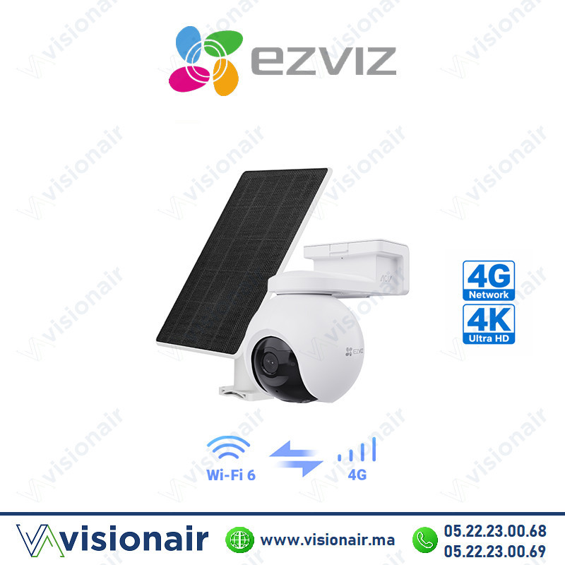 Caméra 4G & Wi-Fi EZVIZ EB8 Pro 4G 4K avec panneau CS-EB8-R200-1M8W4GA Casablanca Maroc