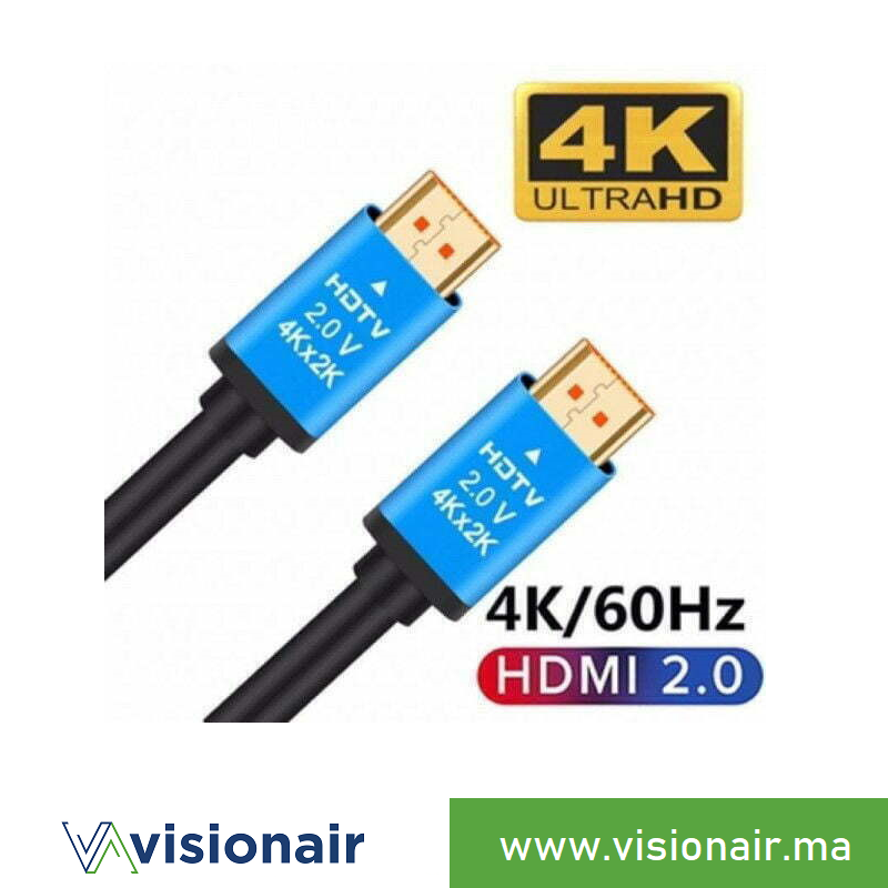 Câble HDMI 5m 4K V2.0 ULTRA HD - VISIONAIR Maroc