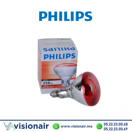 Lampe chauffante PHILIPS 250W infrarouge RED BR125 Casablanca Maroc