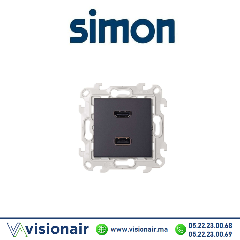 Prise HDMI + USB SIMON 24 graphite 2411095-038 Casablanca Maroc