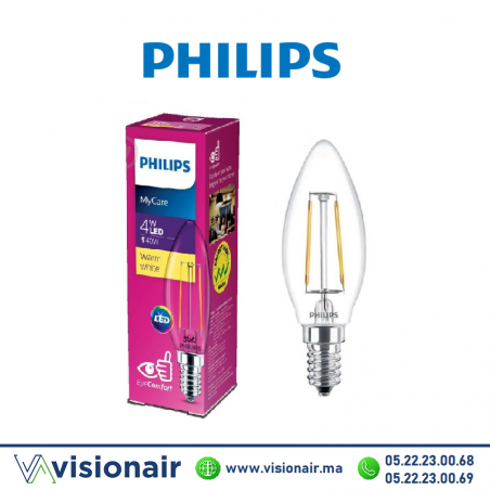 Lampe LED E14 Philips MyCare 4W 3000°K Casablanca Maroc