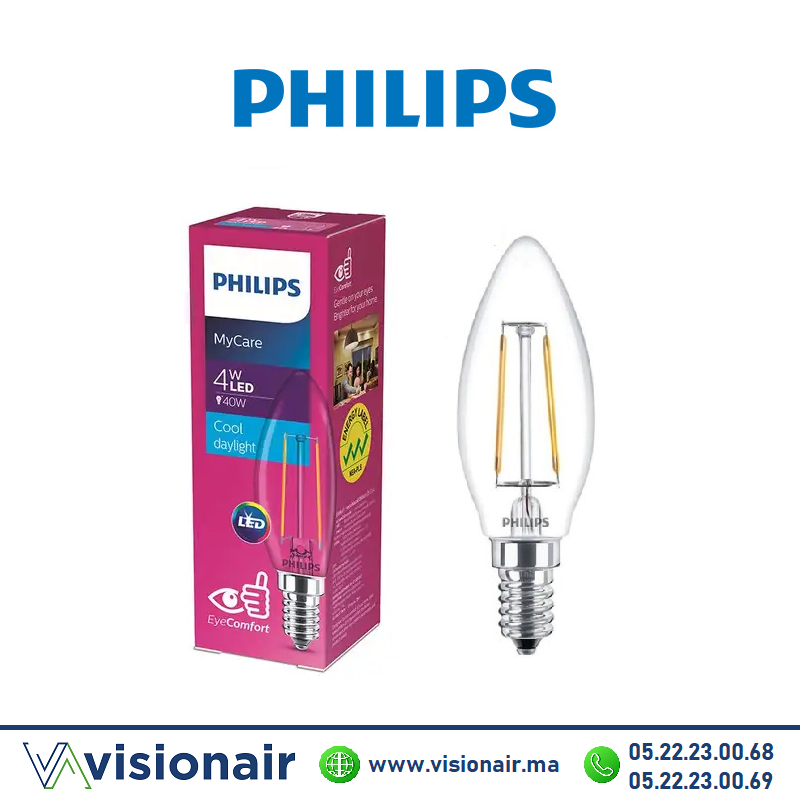 Lampe LED E14 Philips MyCare 4W 6500°K Casablanca Maroc