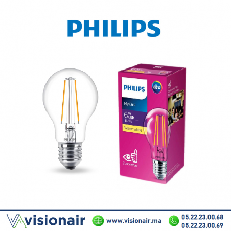 Lampe LED E27 Philips MyCare 6W 3000°K Casablanca Maroc