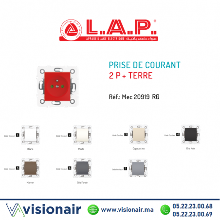 Prise de courant 2P+T à détrompage LAP MILLENIUM Casablanca Maroc