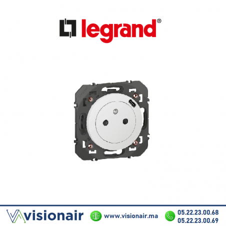 Prise 2P+T Surface avec chargeur USB Type-C Legrand Dooxie blanc 600341 Casablanca Maroc