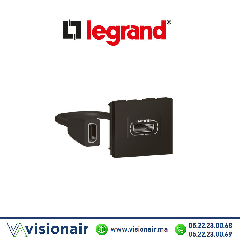 Prise HDMI V2.0 Legrand Mosaic 2M Noir mat 079479L Casablanca Maroc