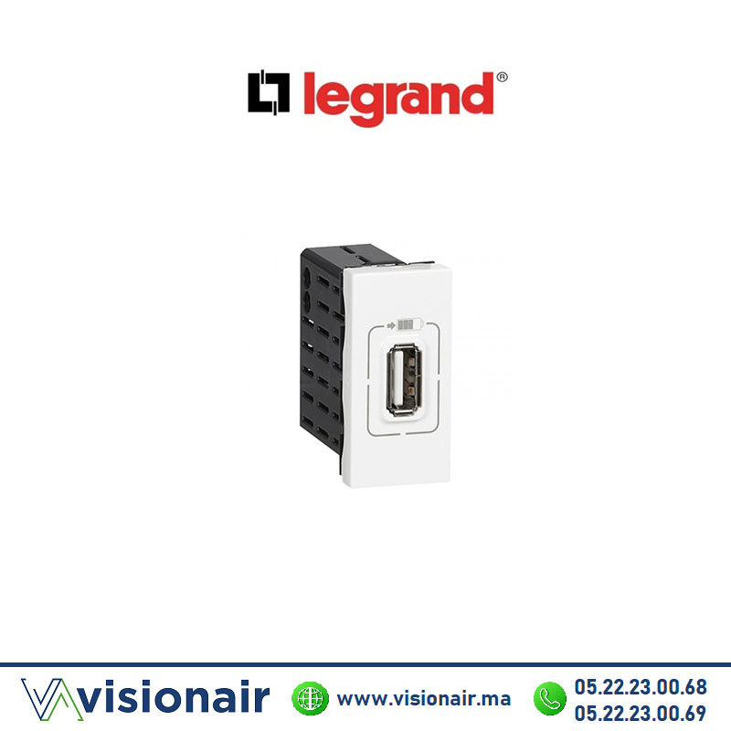 077591 Prise Chargeur 1xUSB Type-A LEGRAND Mosaic 1M | VISIONAIR Maroc