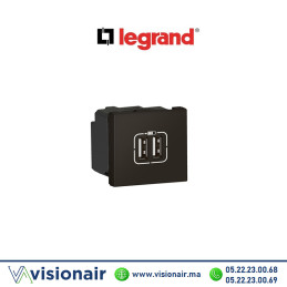 Chargeur 2USB Mosaic Legrand Type-A 230V-5V-2.4A-12W noir mat 0791 94L Casablanca Maroc