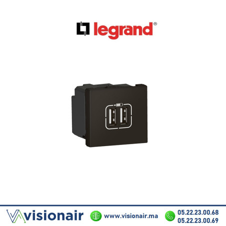 Chargeur 2USB Mosaic Legrand Type-A 230V-5V-2.4A-12W noir mat 0791 94L Casablanca Maroc