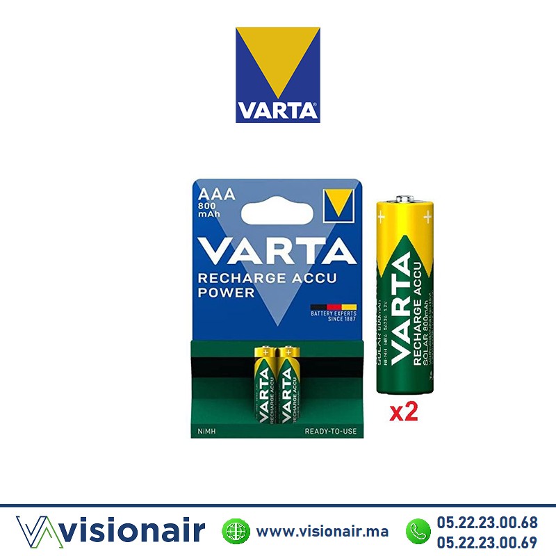 Pile Varta rechargeable 2 piles AAA2 HR03 800mAH Casablanca Maroc
