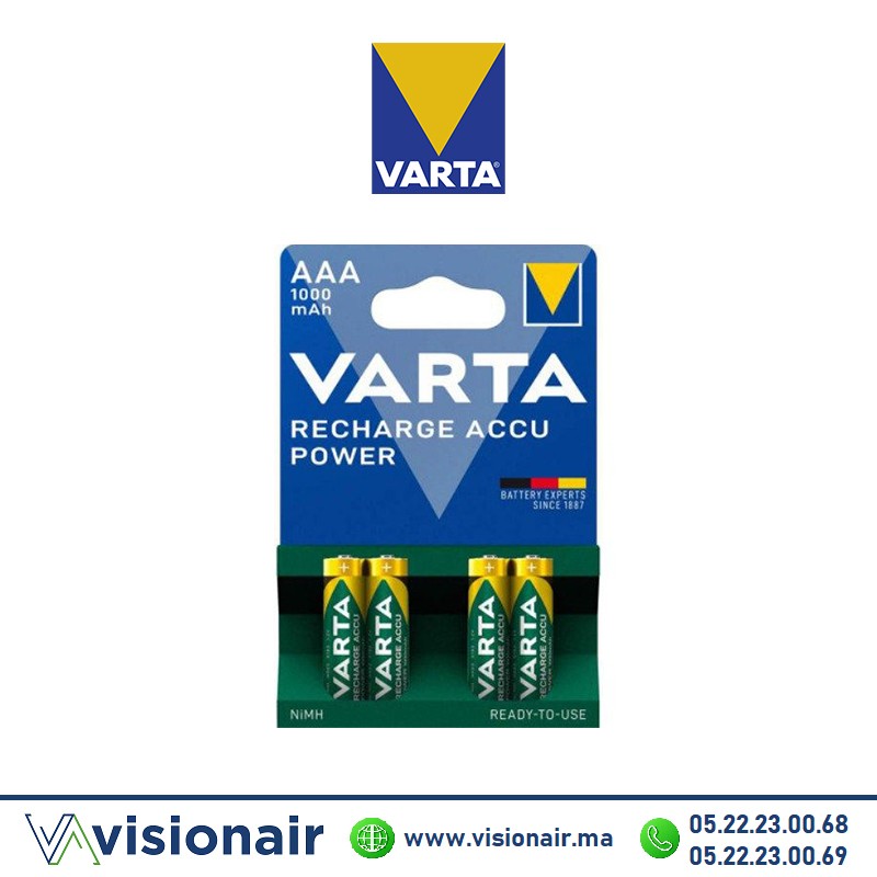 Pile Varta rechargeable 4 piles AAA4 HR03 1000mAH Casablanca Maroc