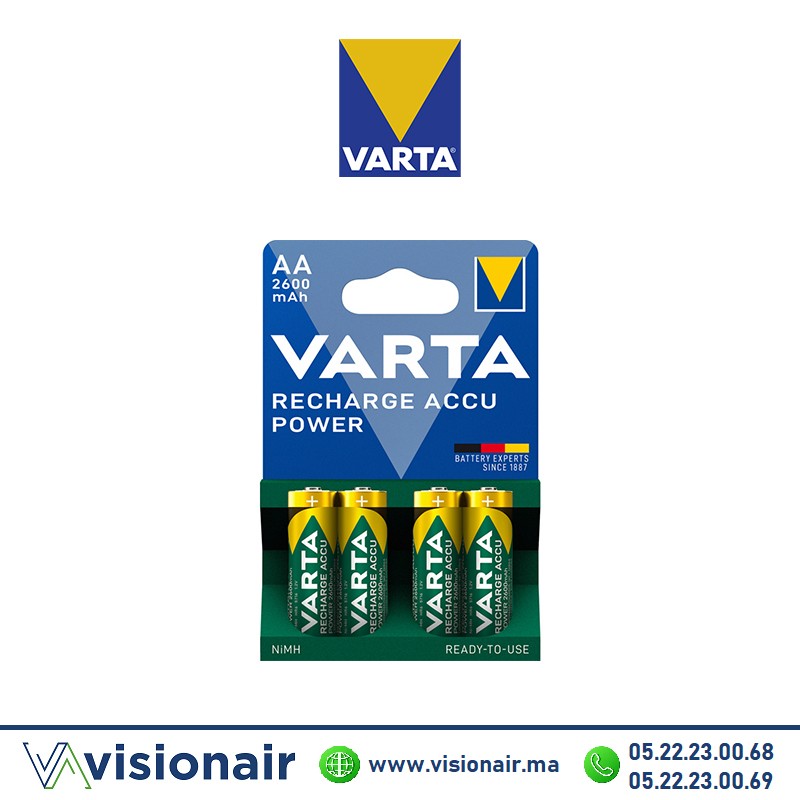 Pile Varta rechargeable 4 piles AA4 HR06 2600mAH Casablanca Maroc