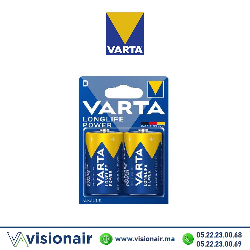 Pile VARTA LONGLIFE POWER D2 LR20 1,5V alcaline Casablanca Maroc