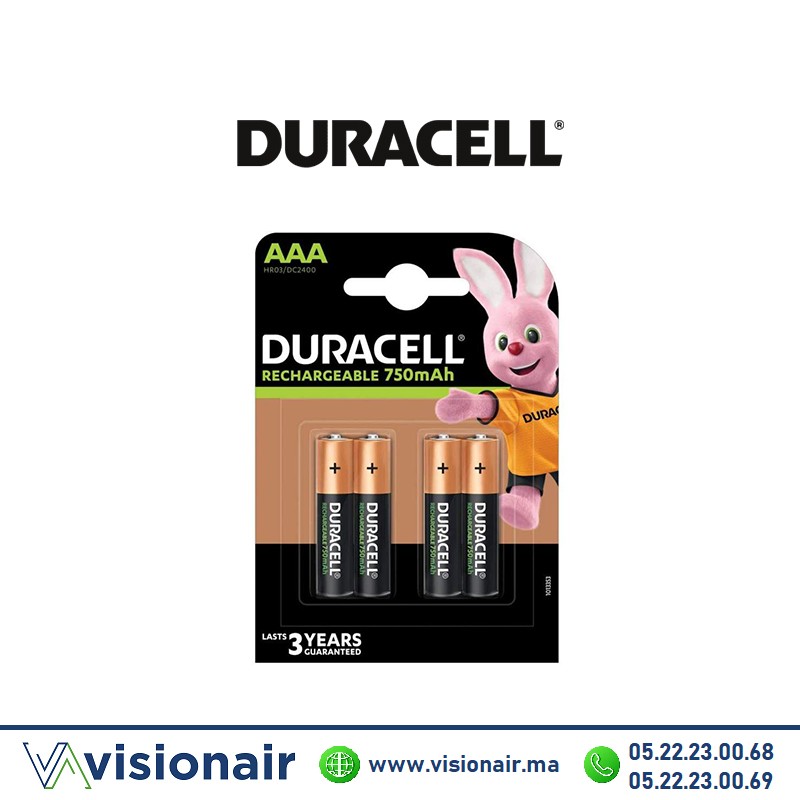Piles Duracell rechargeable 4 piles AAA4 LR03 750mAH Casablanca Maroc