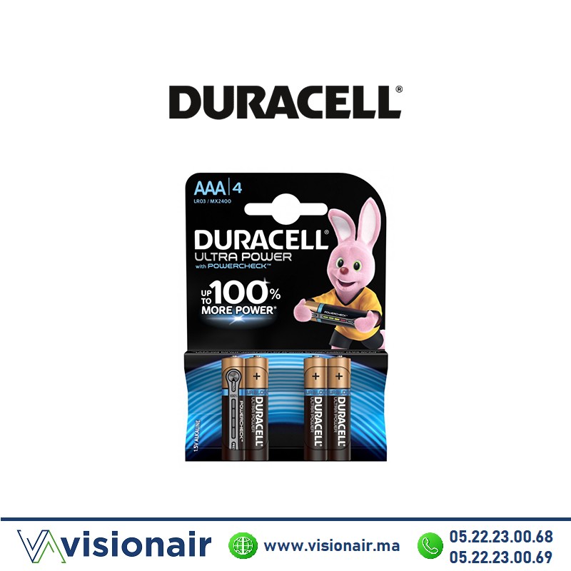 Piles DURACELL ULTRA POWER AAA4 LR03 1,5V alcalines Casablanca Maroc