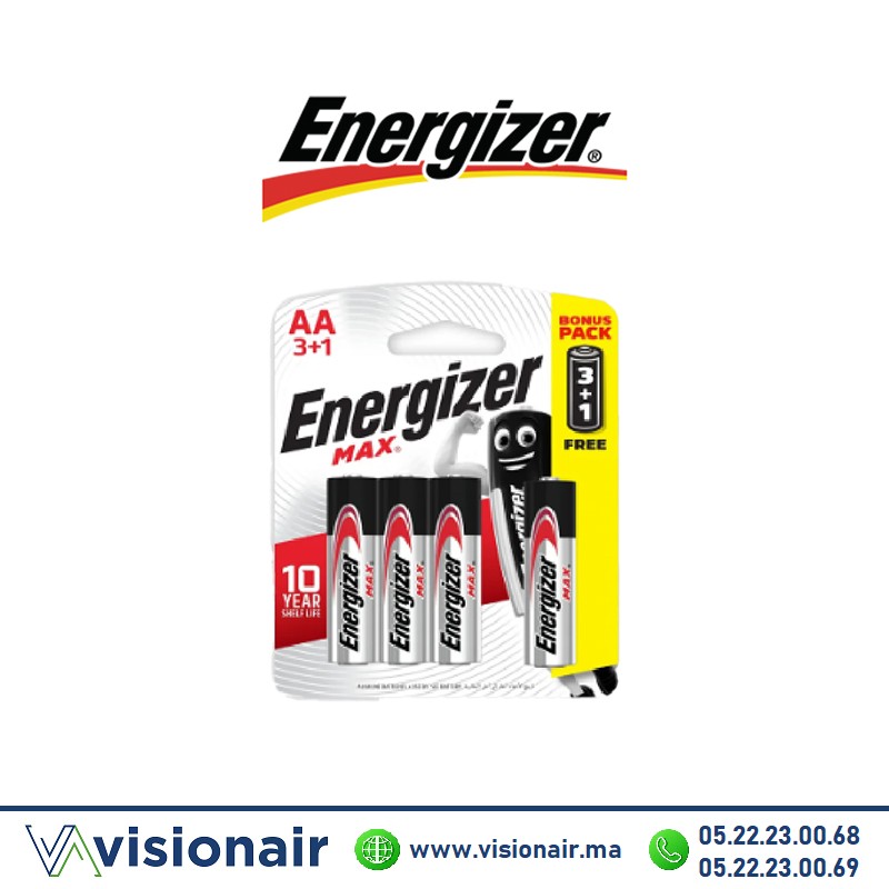 Pile Energizer MAX AA3+1 LR06 1,5V alcaline - VISIONAIR Maroc