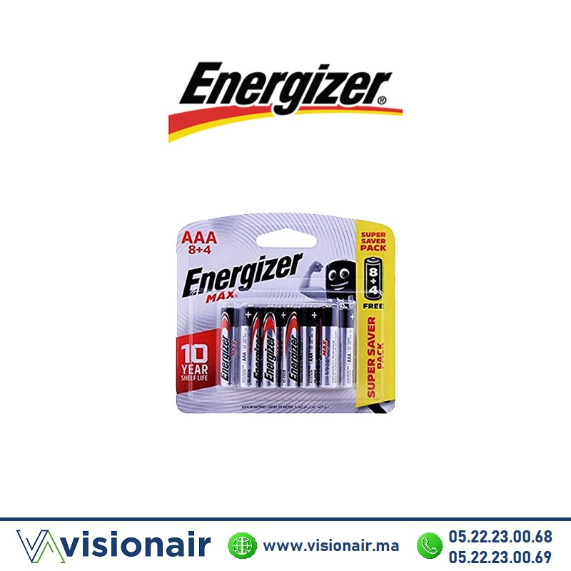 Pile ENERGIZER MAX AAA8+4 LR03 1,5V alcaline - VISIONAIR Maroc