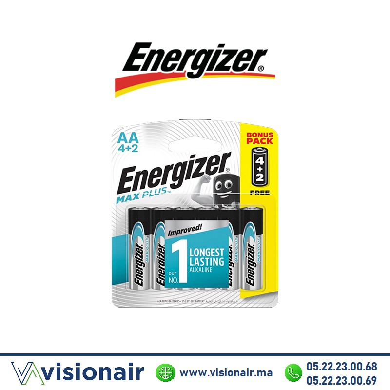 Pile Energizer MAX Plus A4+2 LR06 1,5V alcaline Casablanca Maroc