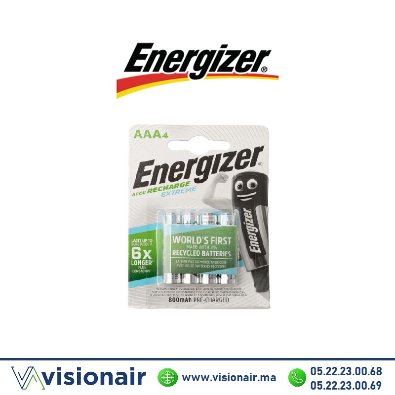Pile Energizer rechargeable 4 piles AAA4 HR03 800mAH Casablanca Maroc