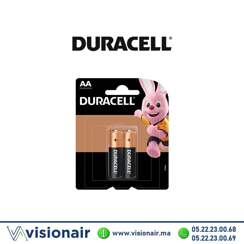 Pile Duracell Simply 2 Piles AA2 LR06 1,5V alcaline Casablanca Maroc