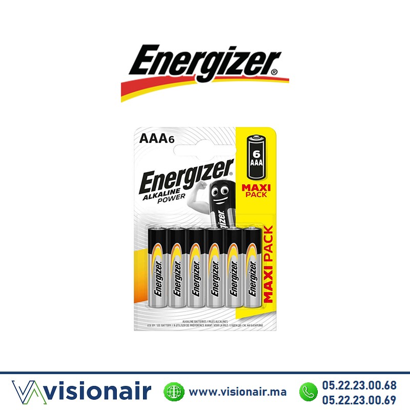 Pile Energizer Power 6 Pile AAA6 LR03 1,5V alcaline Casablanca Maroc