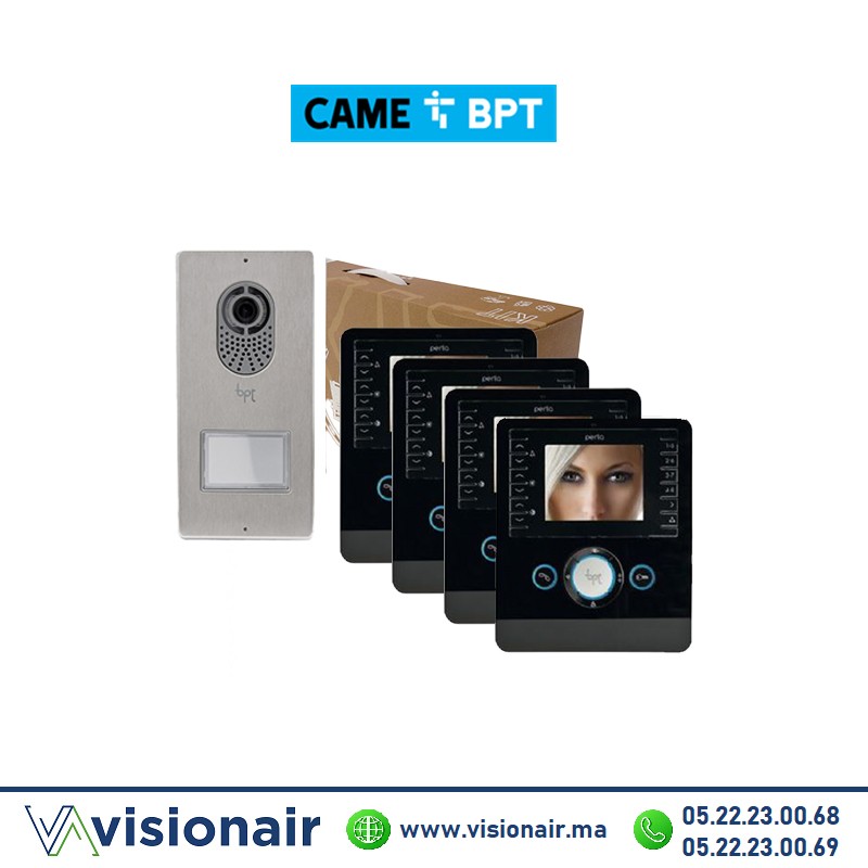 KIT vidéophone BPT Lithos + 4 moniteurs Perla Noir Casablanca Maroc