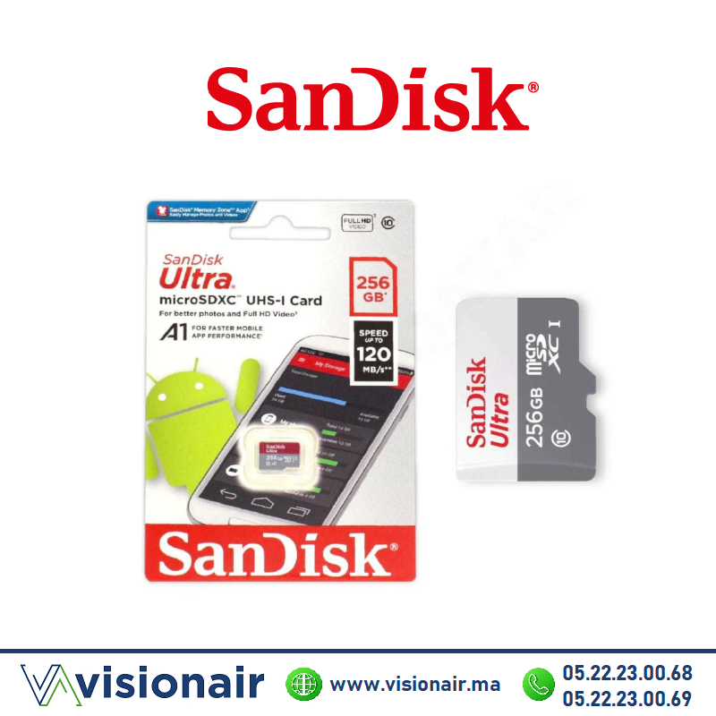 Carte mémoire SANDISK 256GB Ultra microSDXC Casablanca Maroc