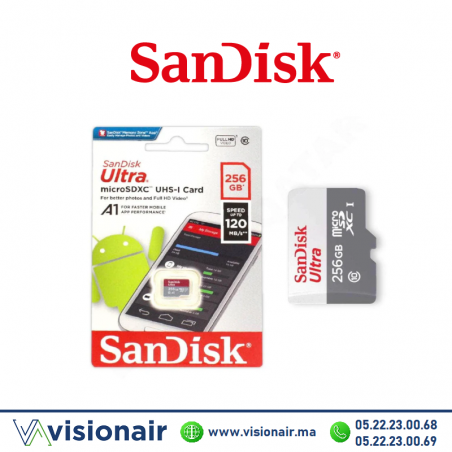 Carte mémoire SANDISK 256GB Ultra microSDXC Casablanca Maroc