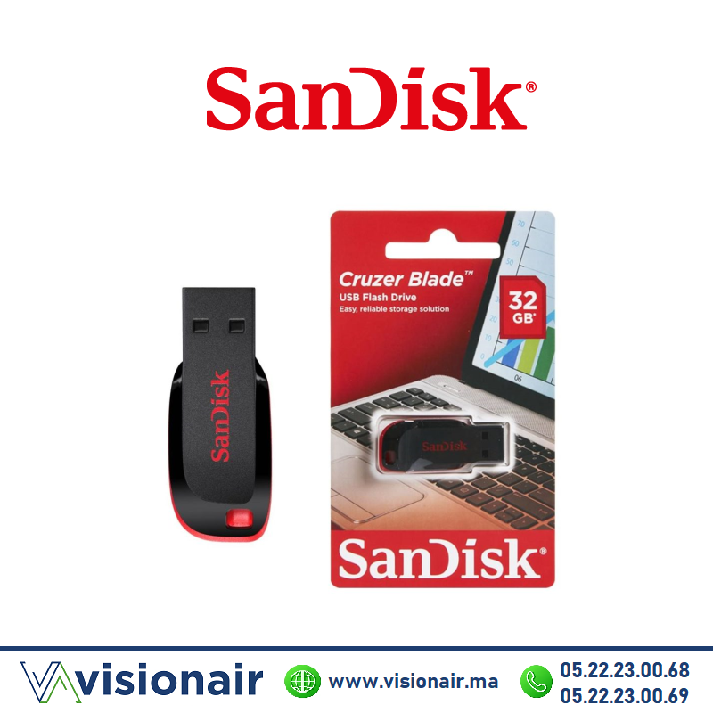 Clef USB 2.0 32GB SanDisk Cruzer Blade Casablanca Maroc