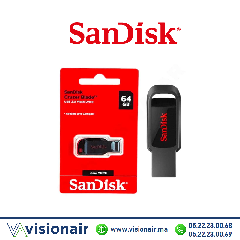 Clef USB 2.0 64GB SanDisk Cruzer Blade Casablanca Maroc