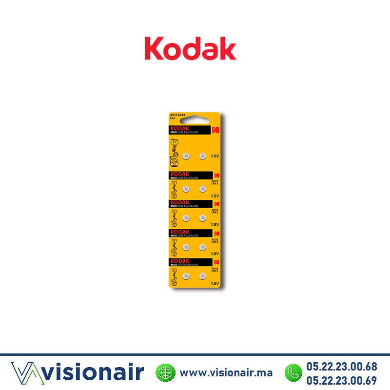 Pile KODAK AG12 LR43 1,5V ALCALINE Casablanca Maroc