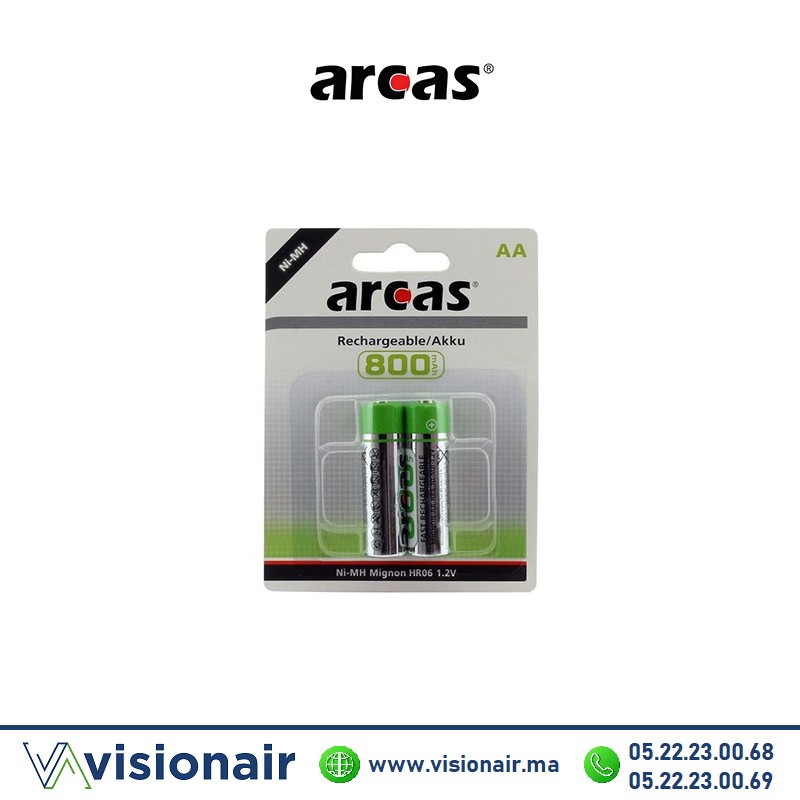 Pile ARCAS RECHARGEABLE AA2 HR06 800mAH Casablanca Maroc