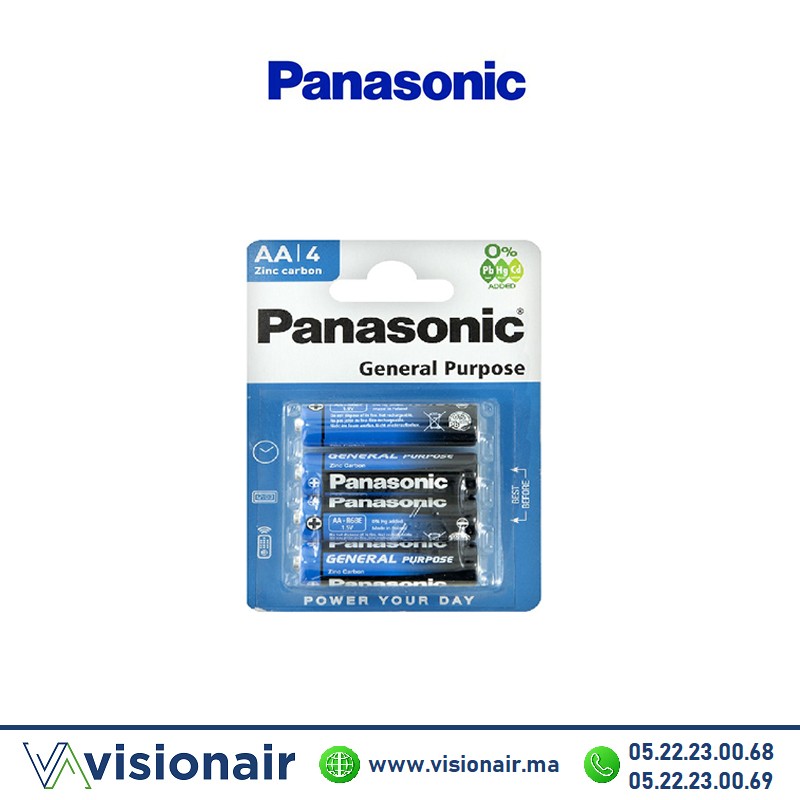 Pile PANASONIC SUPER HEAVY DUTY AA4 LR06 1,5V ZINC-CARBONE - VISIONAIR Maroc