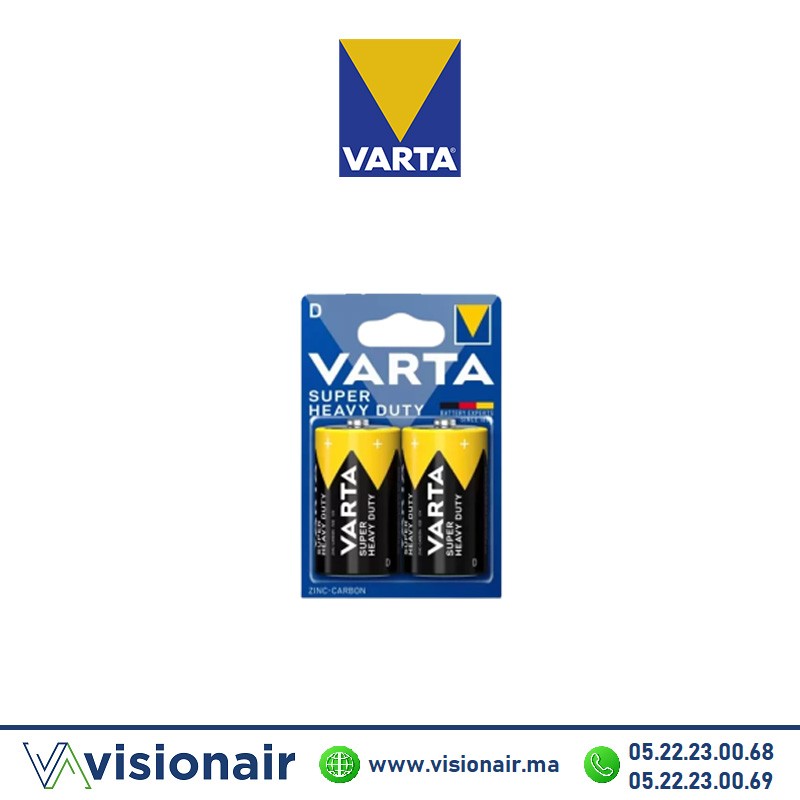 Pile VARTA SUPERLIFE D2 LR20 1,5V saline ZINC-CARBONE Casablanca Maroc