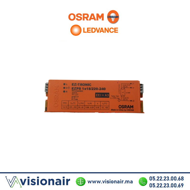 Ballast électronique 1x18W Osram EZ-TRONIC EZP8 Casablanca Maroc