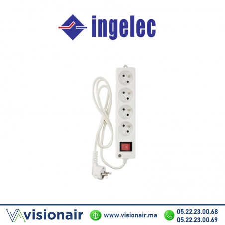 Rallonge multiprise INGELEC 4 prises 2P+T 1,5m avec interrupteur blanc Casablanca Maroc