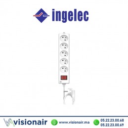 Rallonge multiprise INGELEC 5 prises 2P+T 1,5m avec interrupteur blanc Casablanca Maroc