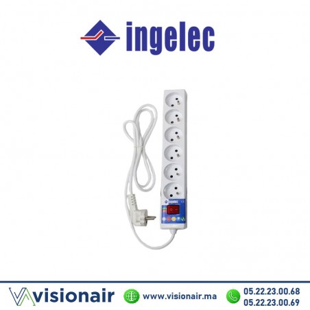 Rallonge multprise INGELEC 6 prises 2P+T blanc casablanca Maroc