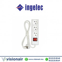 Multiprise carré 3 prises INGELEC 2P+T 1,5m avec interrupteur blanc Casablanca Maroc
