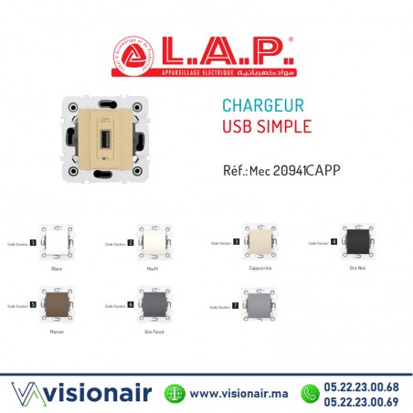 Chargeur USB simple LAP MILLENIUM CAPP 10911CAP3 Casablanca Maroc