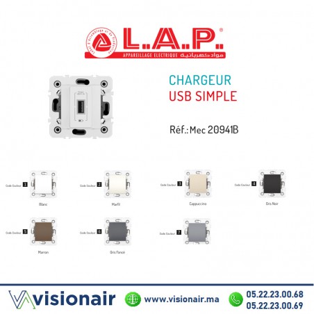Chargeur USB simple LAP Millenium BLANC 10910BL1 Casablanca Maroc