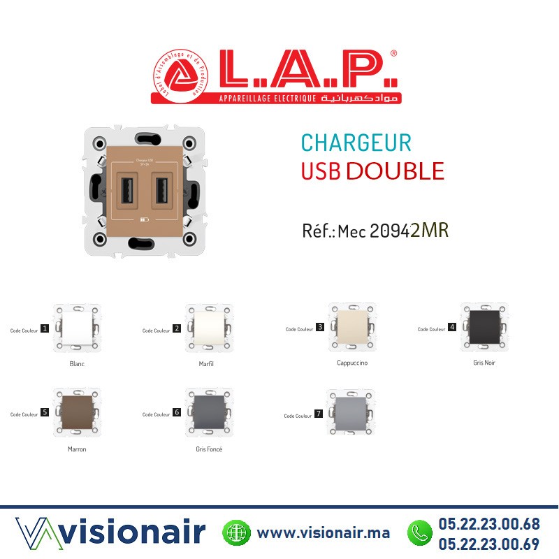 Chargeur USB double LAP Millenium Marron 20942AR5 Casablanca Maroc