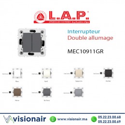 Interrupteur double allumage Cris foncé LAP Millenium 10911GR6 Casablanca Maroc