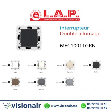 Interrupteur double allumage Gris Noir LAP Millenium 10911GRN4 Casablanca Maroc