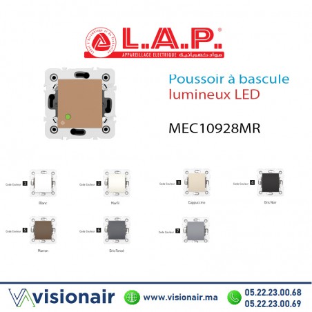 Poussoir à bascule  lumineux LAP Millenium Marron 10928MR5 Casablanca Maroc