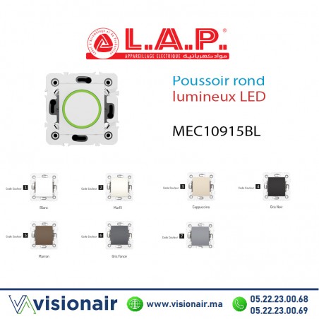 Poussoir rond lumineux led LAP Millenium blanc 10915BL1 Casablanca Maroc