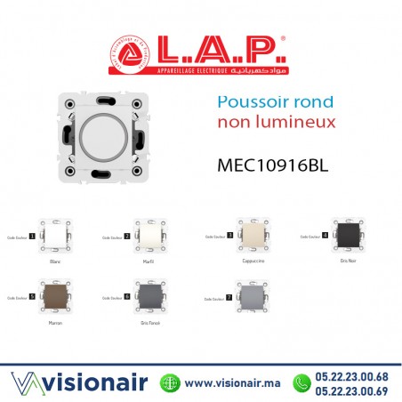Poussoir rond  non lumineux LAP Millenium blanc 10916BL1 Casablanca Maroc