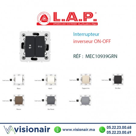 Interrupteur inverseur ON-OFF Gris noir LAP Millenium 10939GRN5 Casablanca Maroc