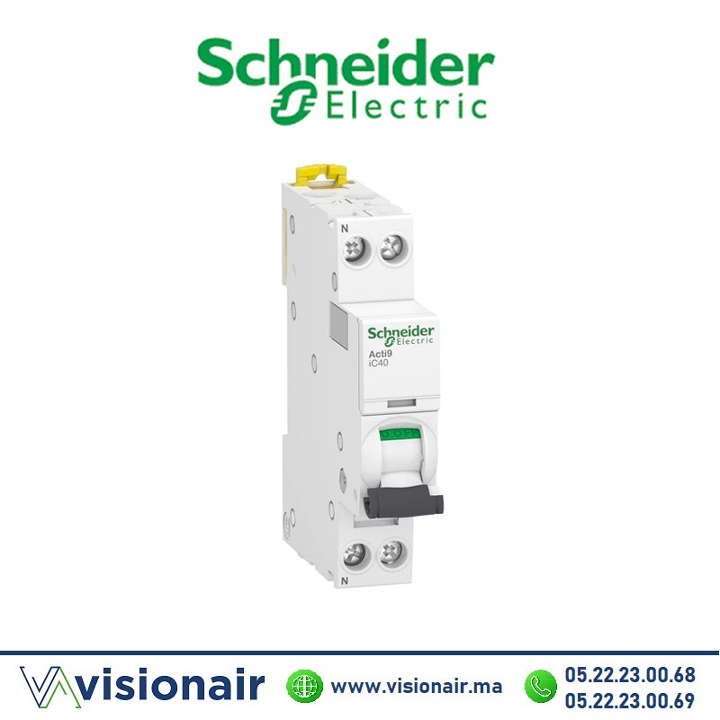 Disjoncteur SCHNEIDER Acti9 iC40 1P+N 20A A9P52620 Casablanca Maroc